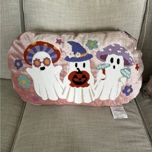 NWT PINK VELVET EMBROIDER GHOST Mushroom  Decorative PILLOW Lunaville Halloween